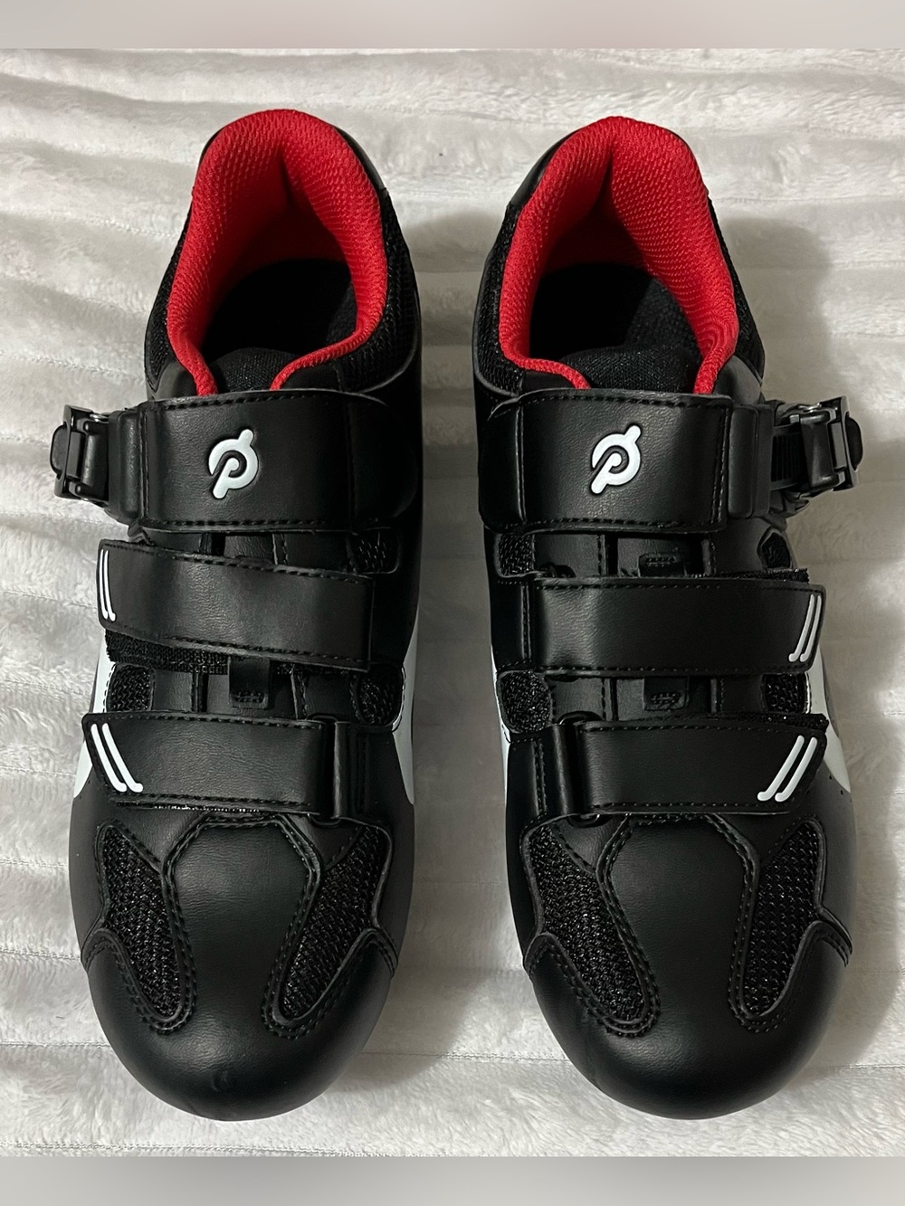 Peloton Black Cycling Shoes with Red Lining and White Accents